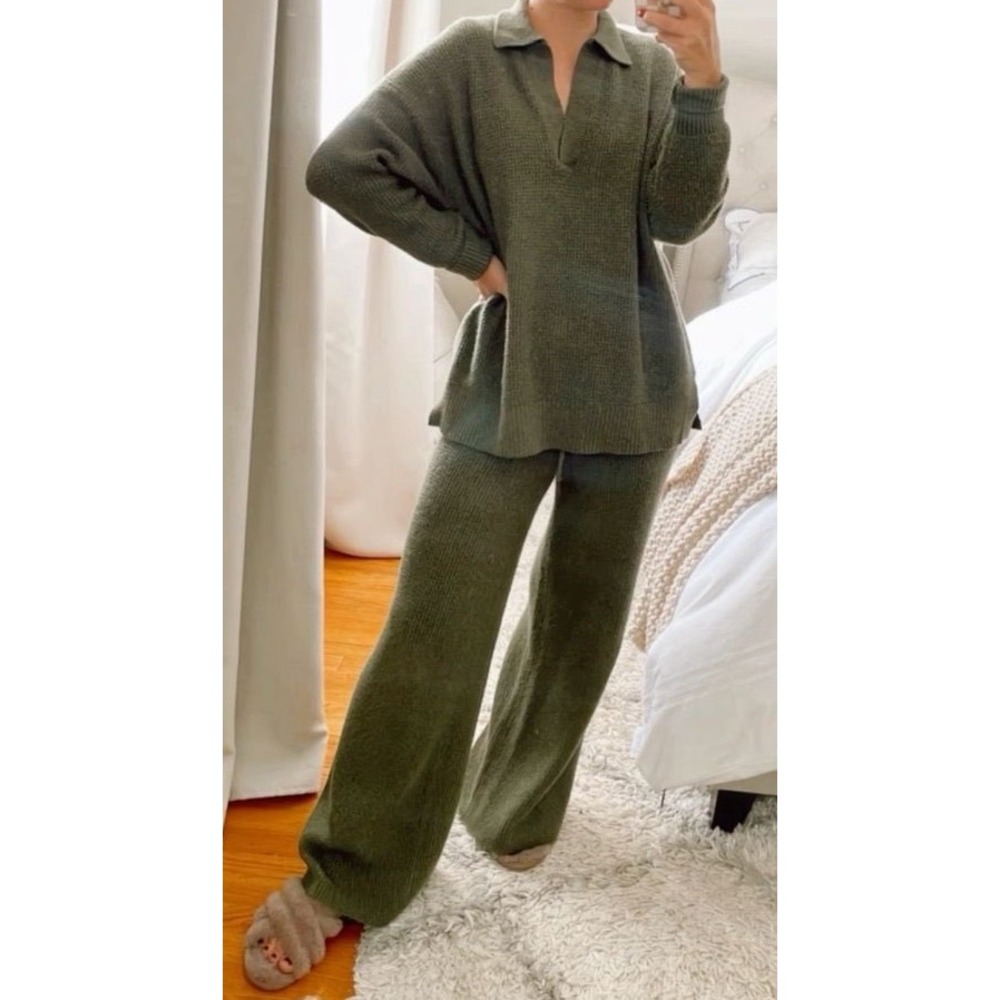 Aerie Olive Green Knit Lounge Set Oversized Medium